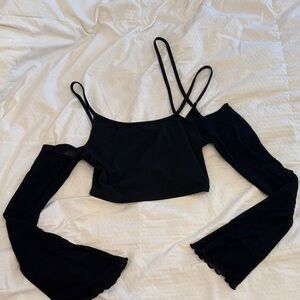 SHEIN Black Crop Top with Flared Sleeves